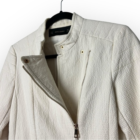 Zara Off White Asymmetrical Zipper Moto Jacket M - Picture 3 of 5